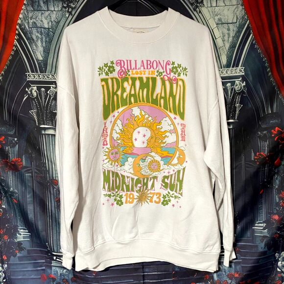 Billabong Dreamland Ride In Sweatshirt Women XL White Lined Oversized Streetwear - Picture 1 of 4